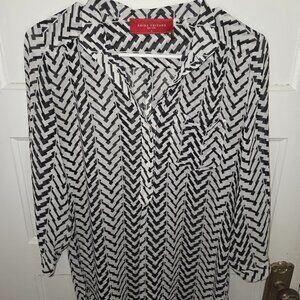 Akira Chicago Red Label Womens S Black White Blouse Button Down Roll Cuff Sheer